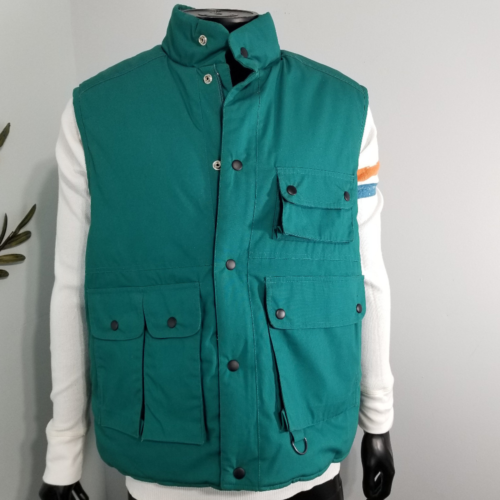 Green Safari Photographer Vest Puffer Sz Medium
